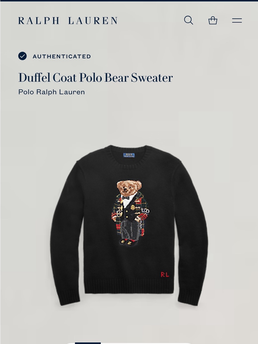 Polo Ralph Lauren Mens Duffel Coat Tuxedo Polo Bear Wool Cashmere Sweater Small